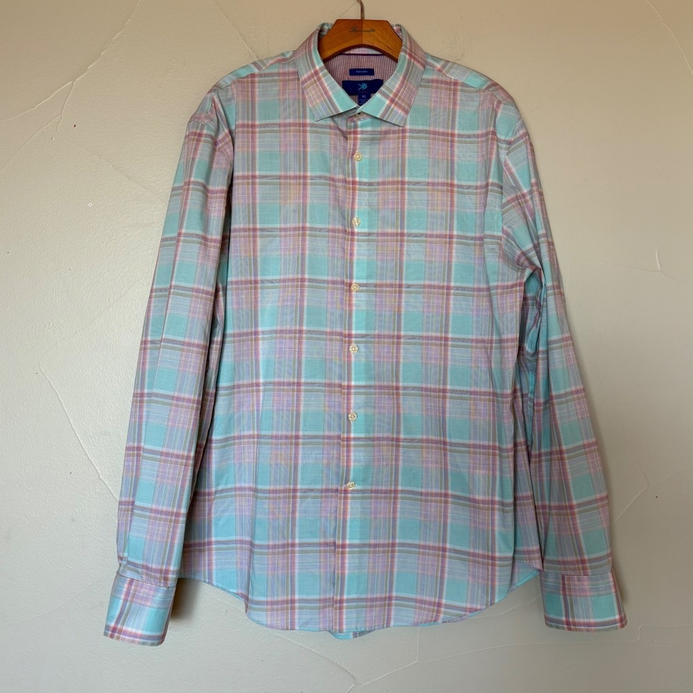 EGARA Non Iron XL Mens Plaid Button Down Shirt 100% Cotton Made in Madagascar